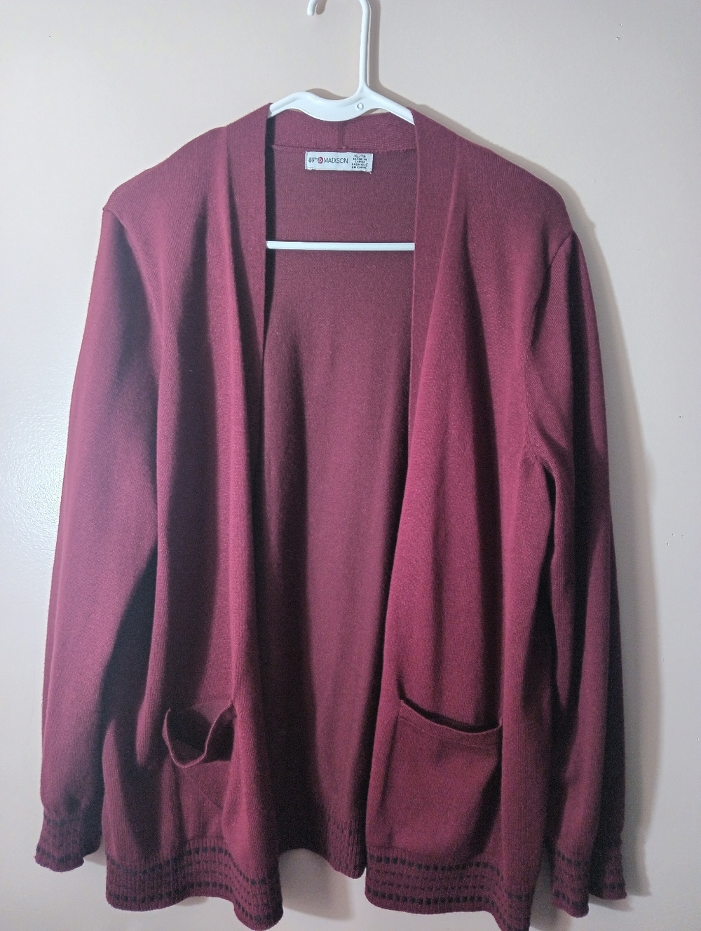 89th & Madison Burgundy Open-Front Cardigan Sweater